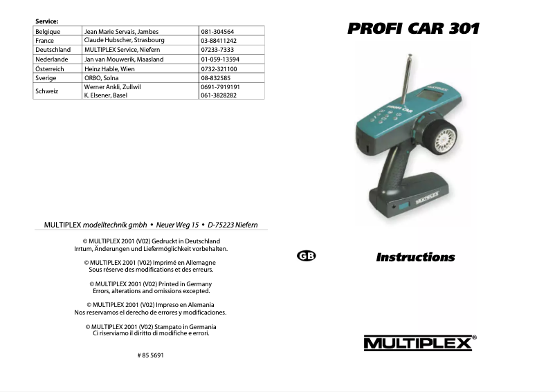 Page 1 of the manual User Manual Multiplex PROFI CAR 301