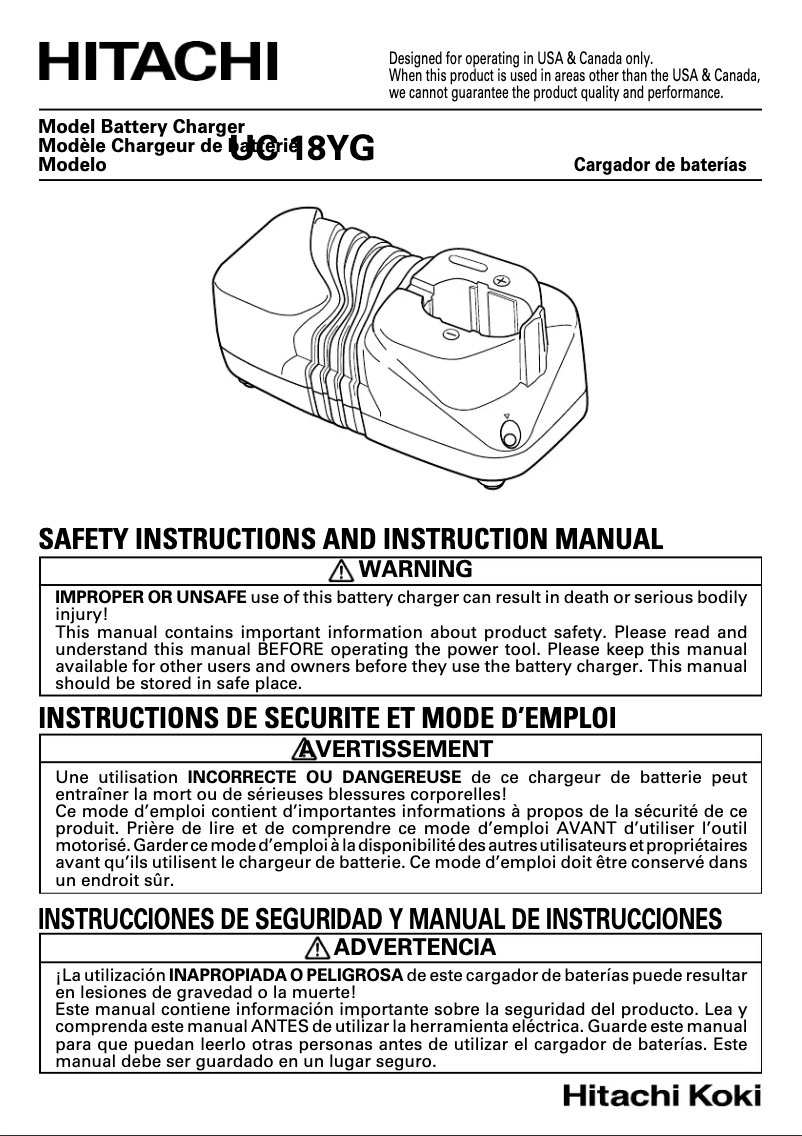 Page 1 de la notice Manuel utilisateur Hitachi UC 18YG