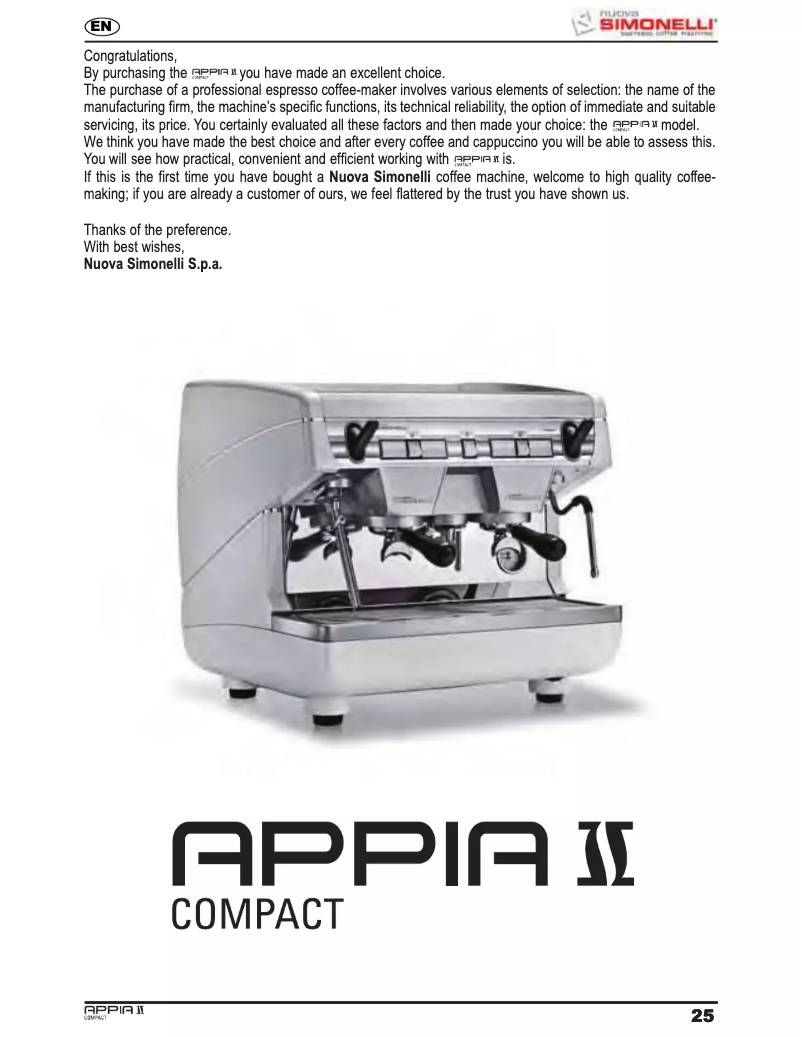 Page 1 of the manual User Manual Nuova Simonelli Appia ll Compact