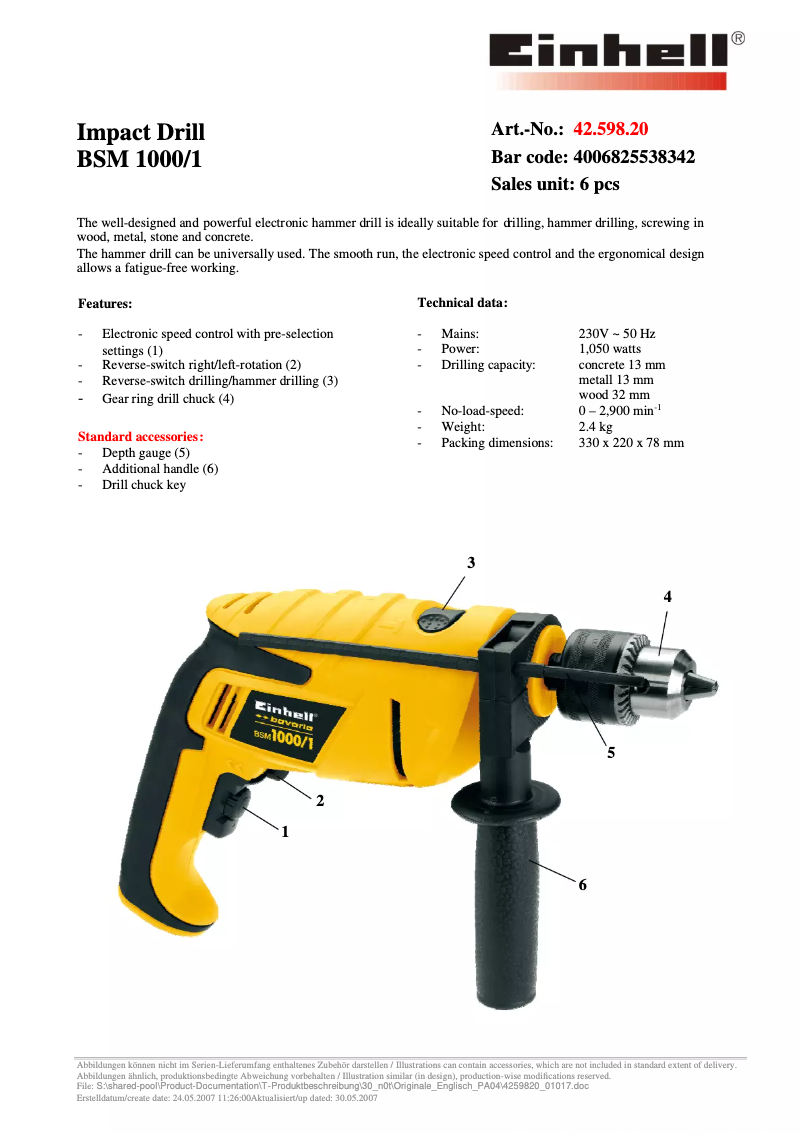 Page 1 de la notice Manuel utilisateur Bavaria by Einhell Bavaria BSM 1000/1