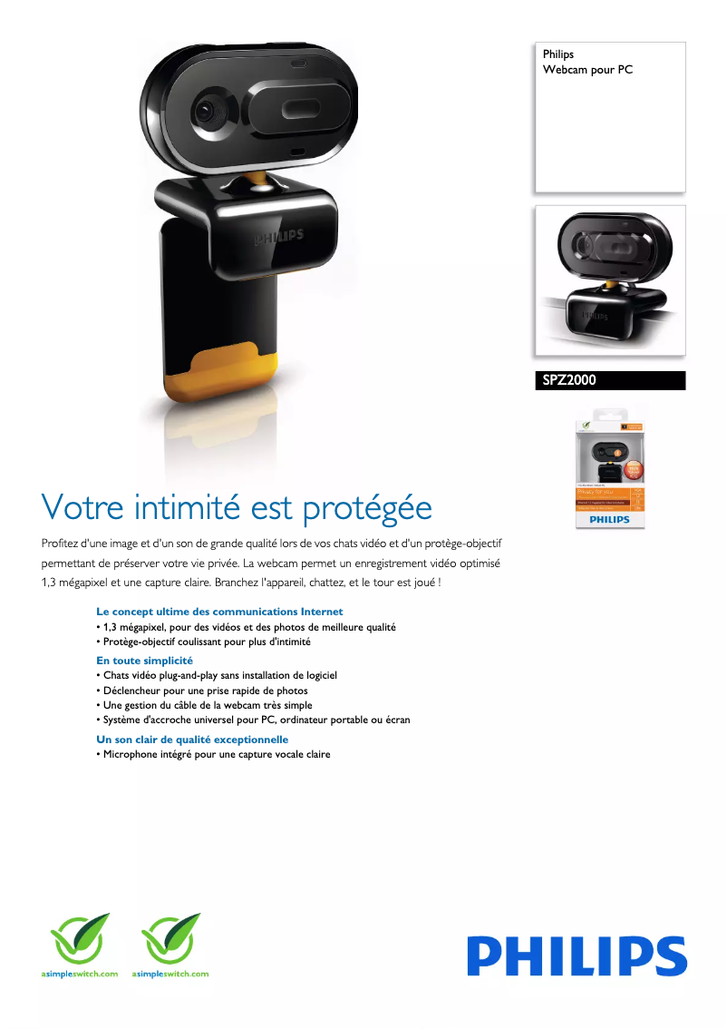 Page 1 de la notice Fiche technique Philips SPZ2000