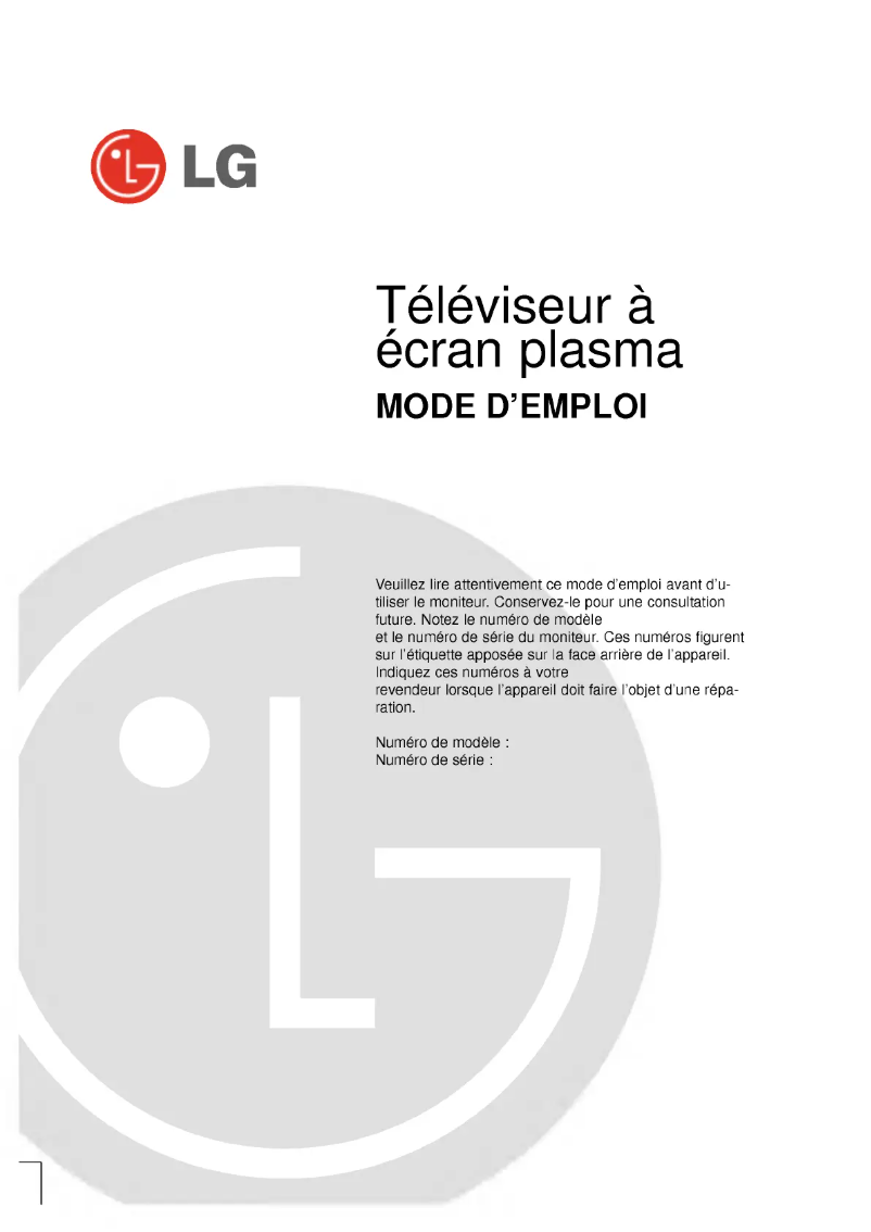 Page 1 de la notice Manuel utilisateur LG RZ-60PY10