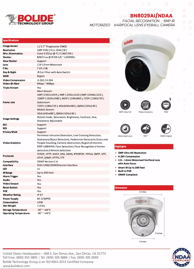 Page 1 de la notice Manuel utilisateur Bolide BN8029AI/NDAA