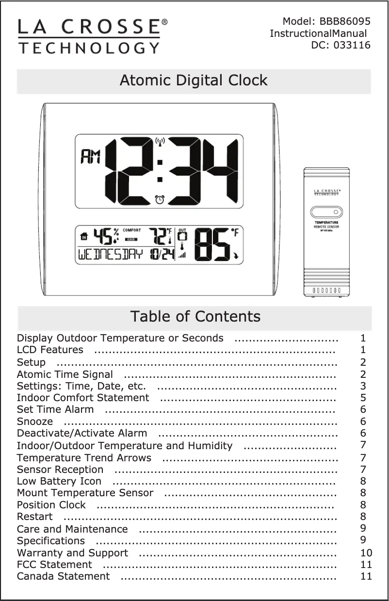 Page 1 de la notice Manuel utilisateur La Crosse Technology BBB86095