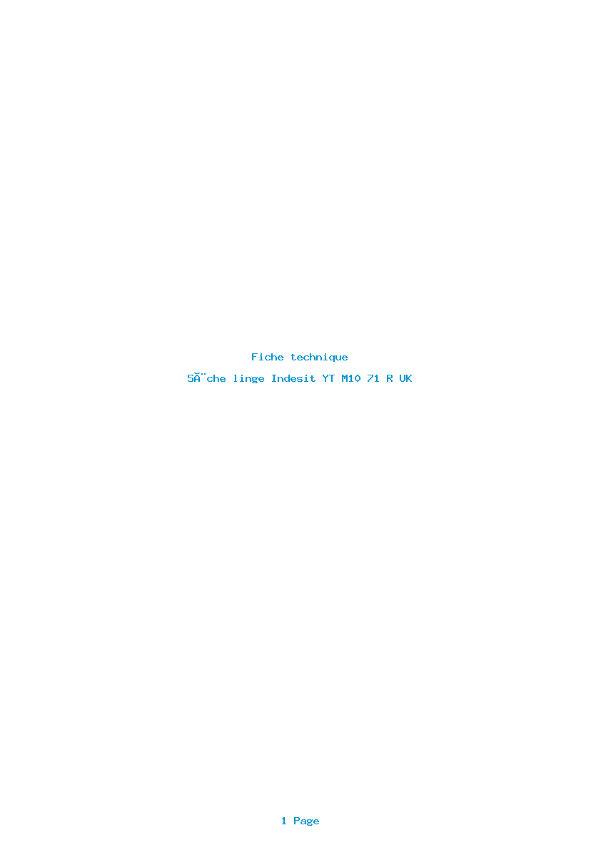 Page 1 de la notice Fiche technique Indesit YT M10 71 R UK