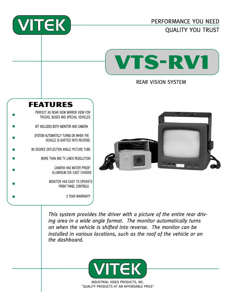 Page 1 de la notice Manuel utilisateur Vitek VTS-RV1