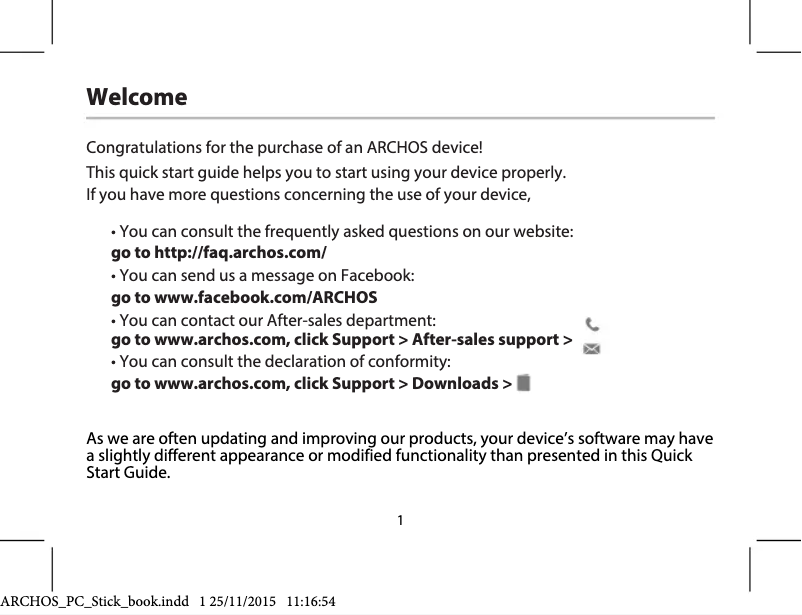 Page 1 of the manual User Manual Archos PC Stick