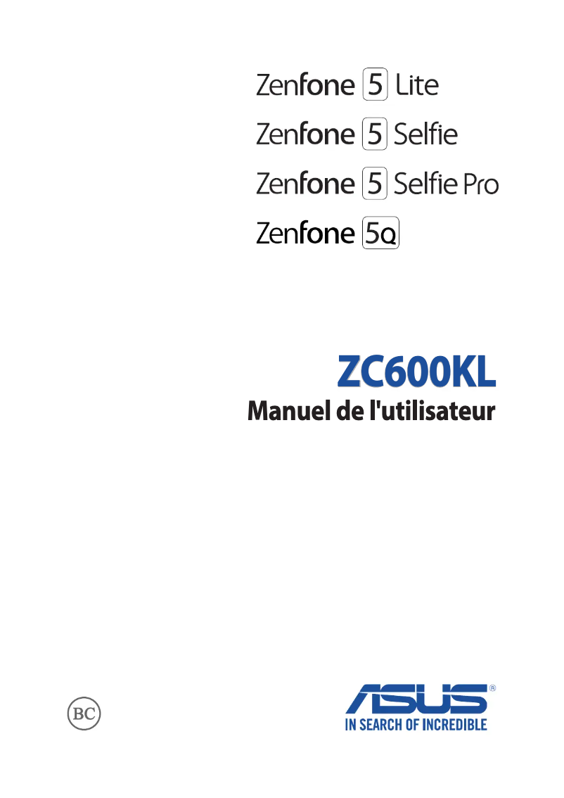 Page 1 de la notice Manuel utilisateur Asus Zenfone 5 Selfie Pro