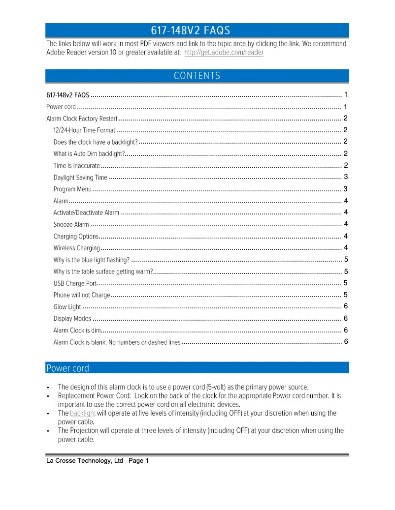 Page 1 of the manual FAQ La Crosse Technology 617-148V2