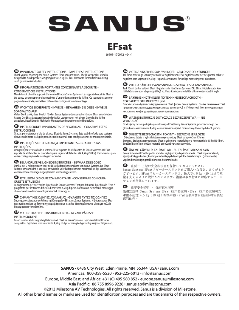 Page 1 de la notice Manuel utilisateur Sanus EFSat