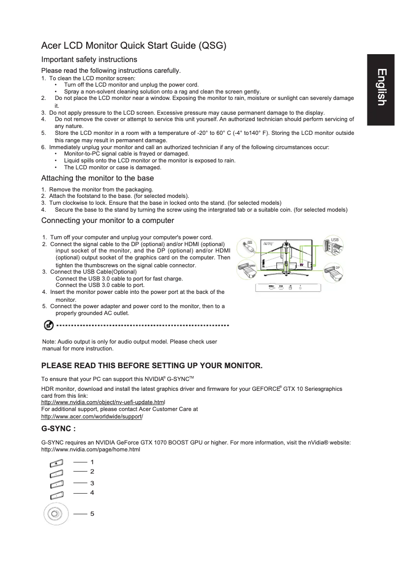 Page 1 de la notice Guide de démarrage rapide Acer XB273K