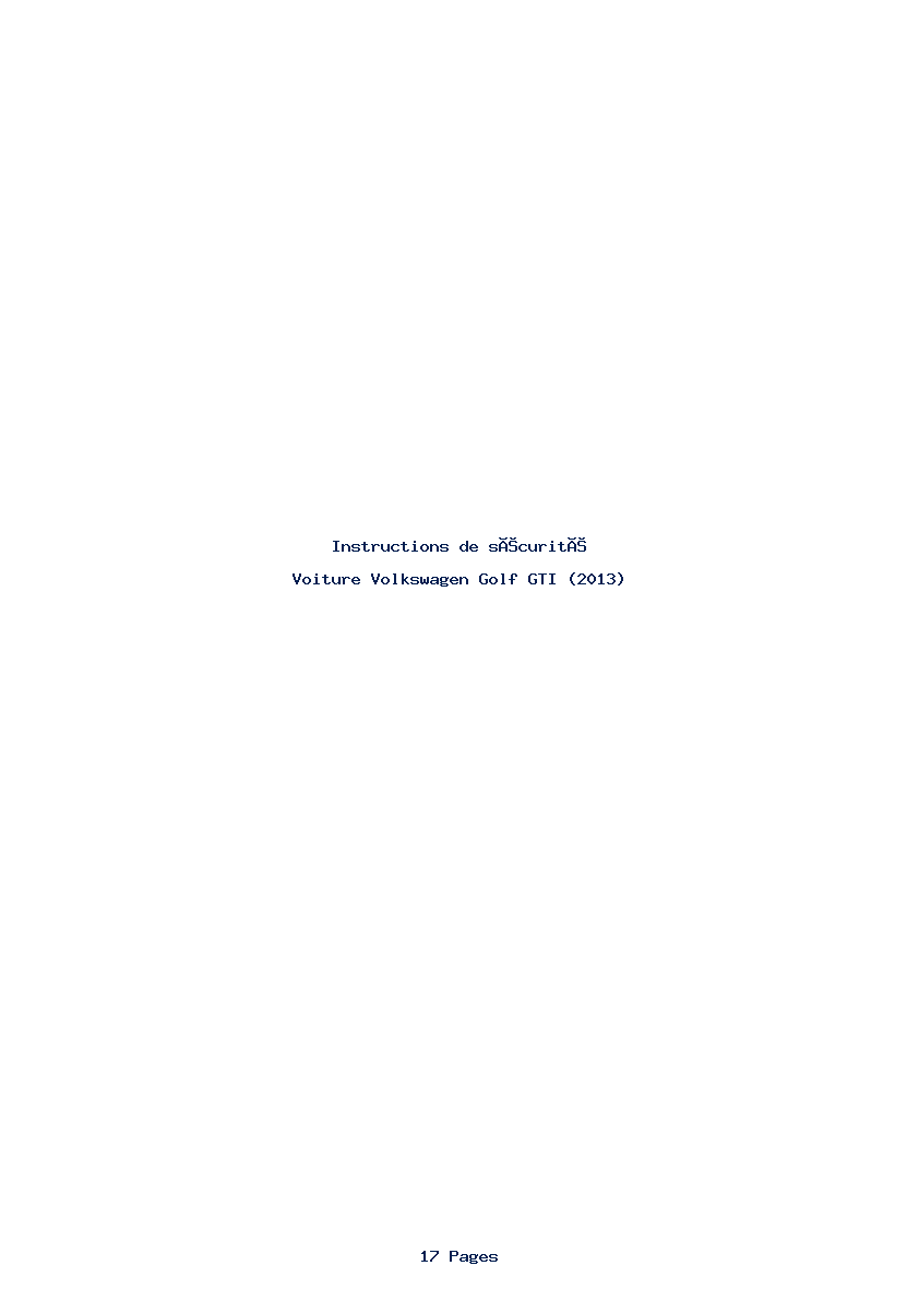 Page 1 de la notice Instructions de sécurité Volkswagen Golf GTI (2013)