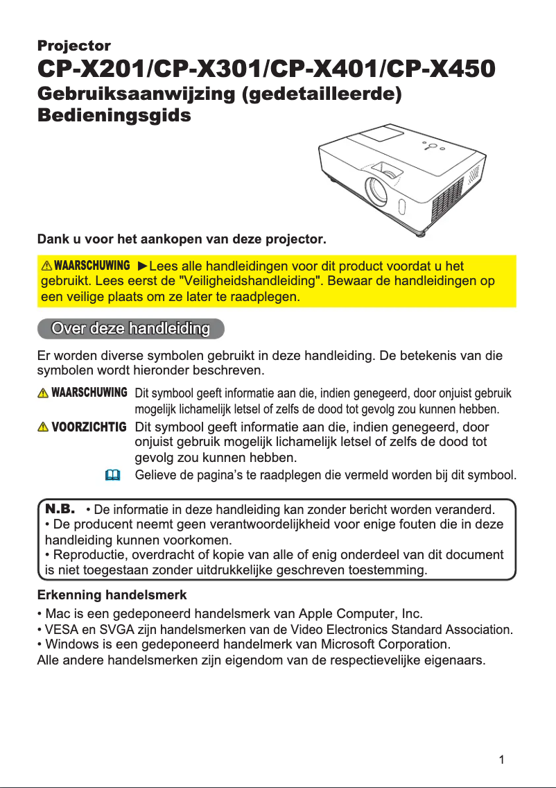 Page 1 de la notice Manuel utilisateur Hitachi CP-X401GEF
