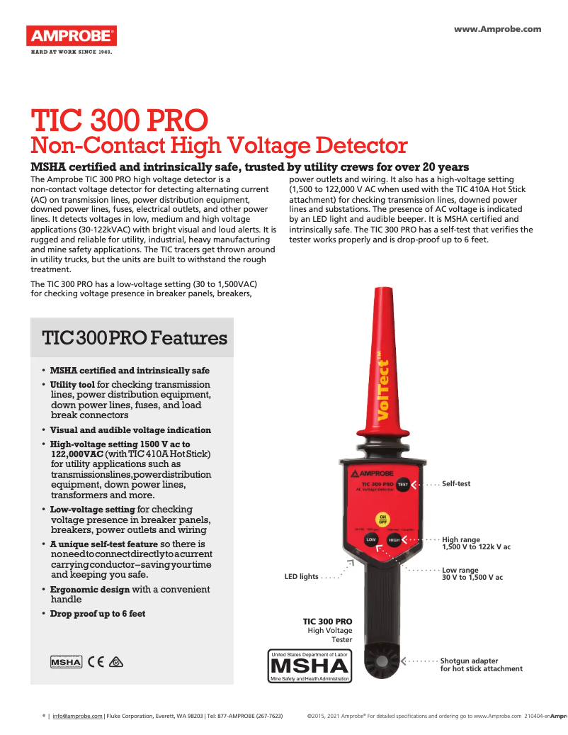 Page 1 de la notice Fiche technique Amprobe TIC-300-PRO