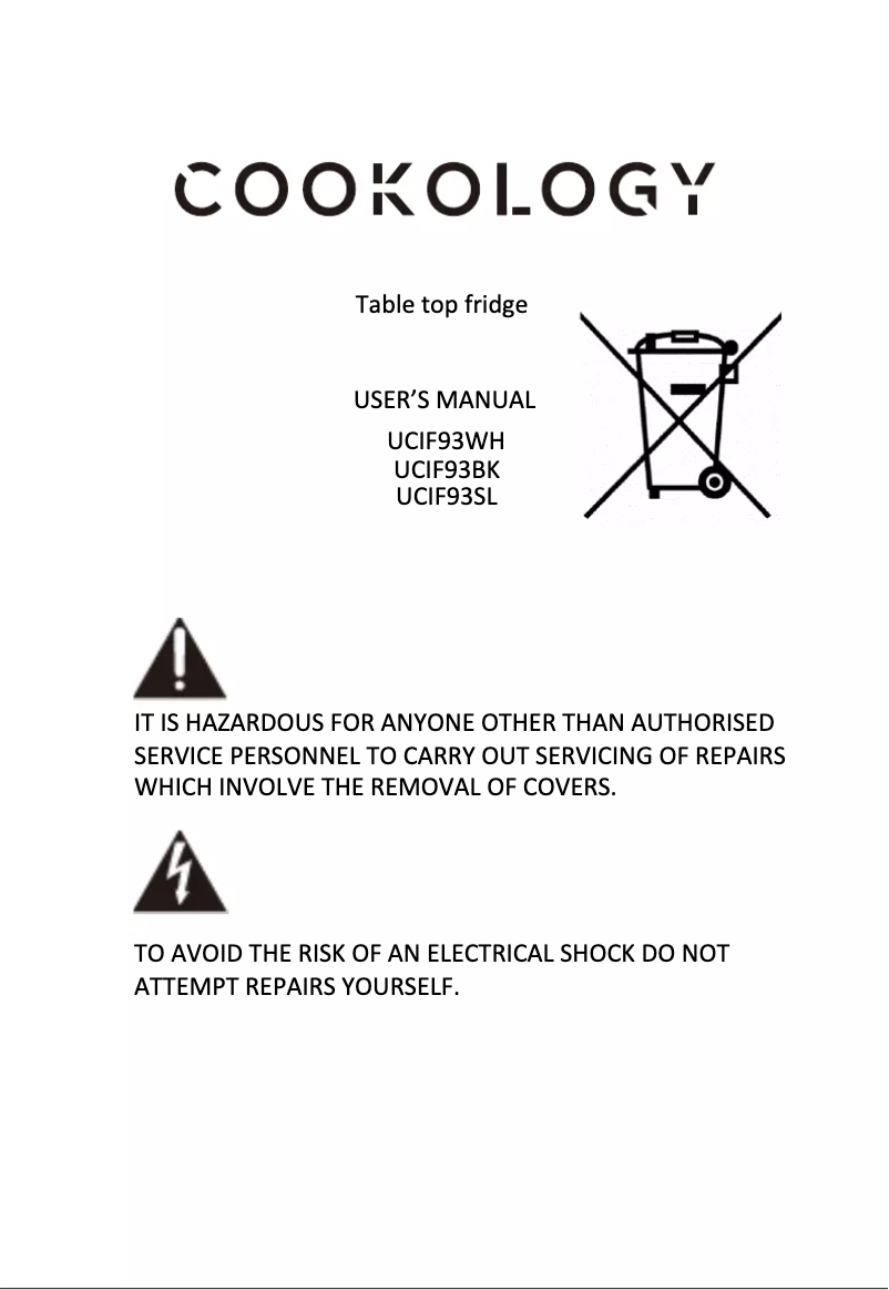 Page 1 de la notice Manuel utilisateur Cookology UCIF93BK