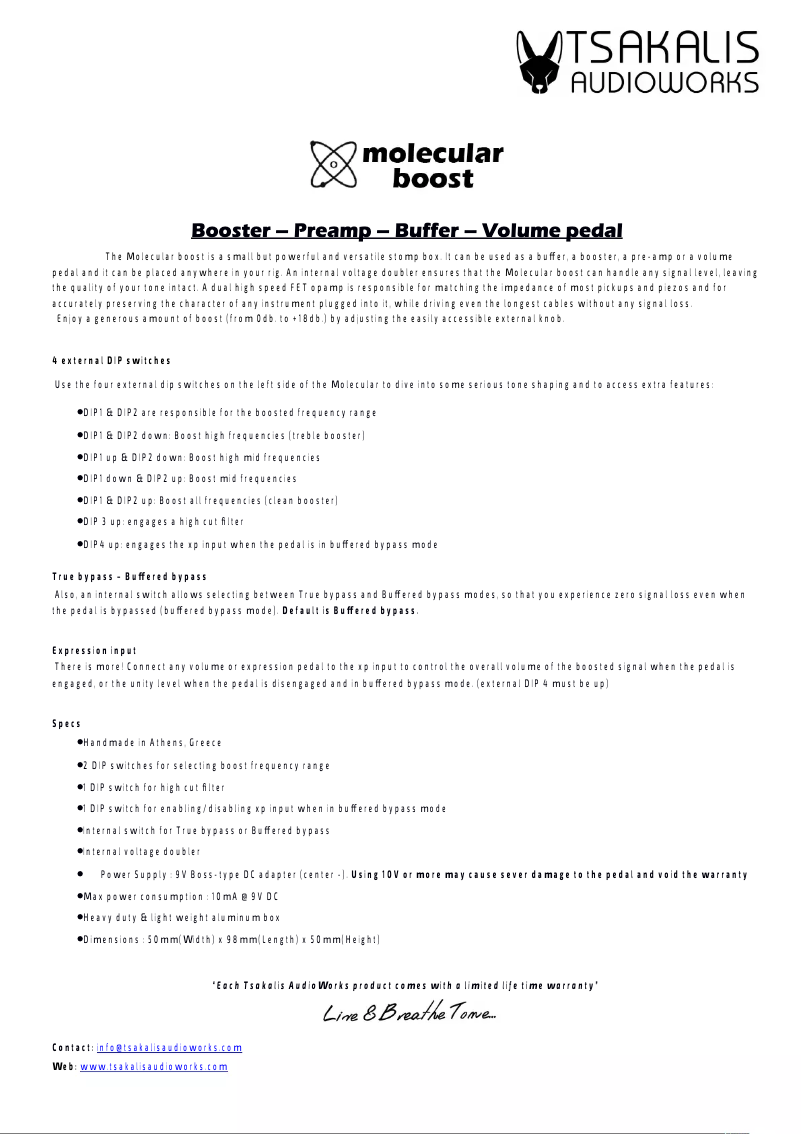 Página 1 del manual Manual de usuario Tsakalis AudioWorks Molecular Booster