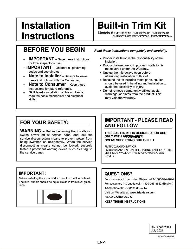 Página 1 del manual Manual de usuario Frigidaire FMTK2727AB
