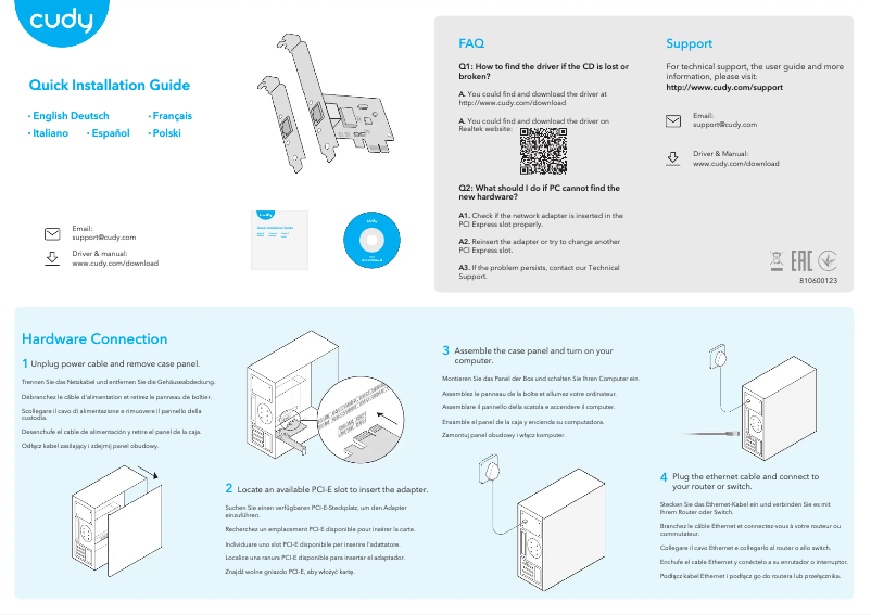 Page 1 de la notice Manuel utilisateur Cudy PE10