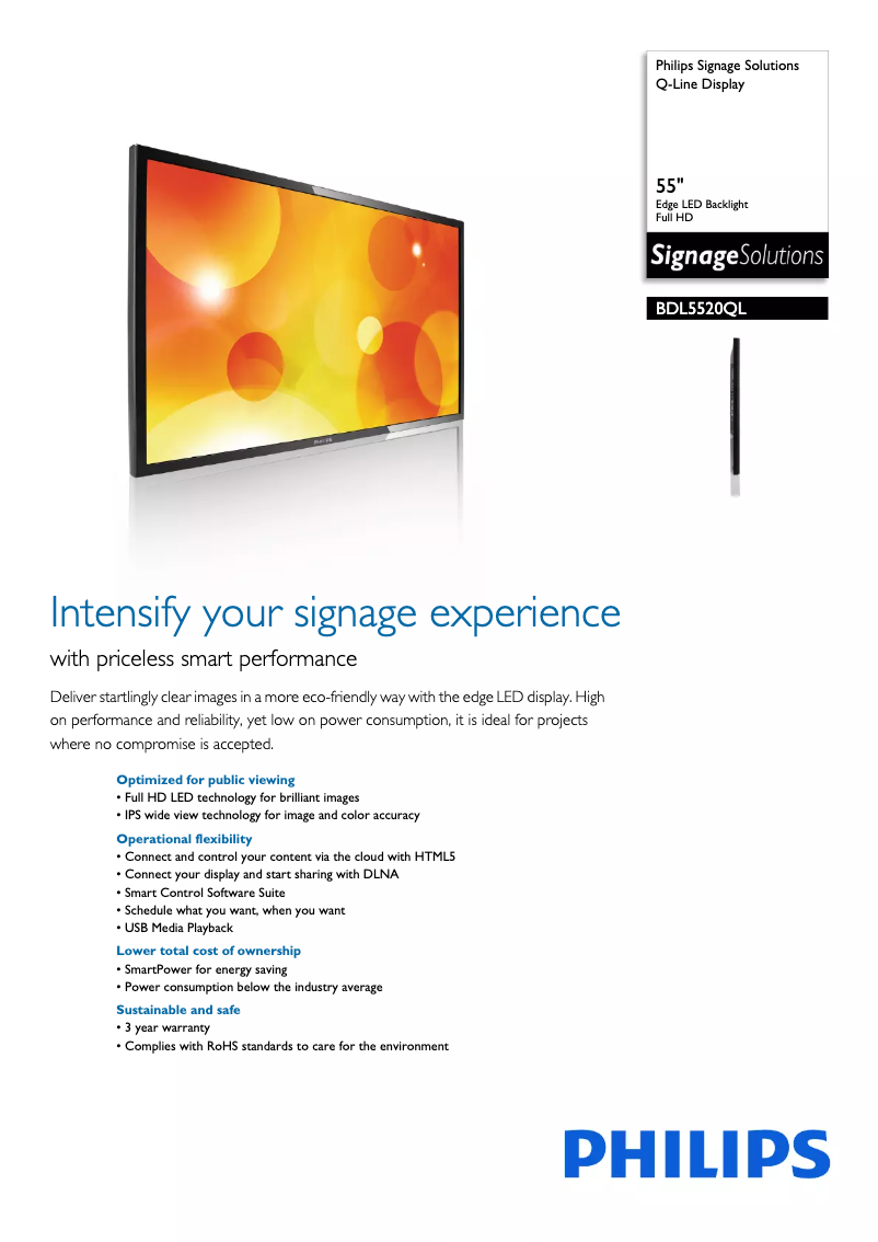 Page 1 de la notice Brochure Philips Signage Solutions BDL5520QL