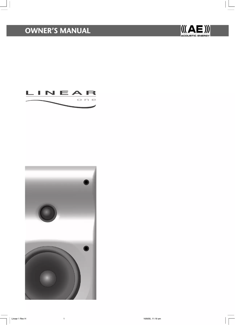 Page 1 de la notice Manuel utilisateur Acoustic Energy Linear 1