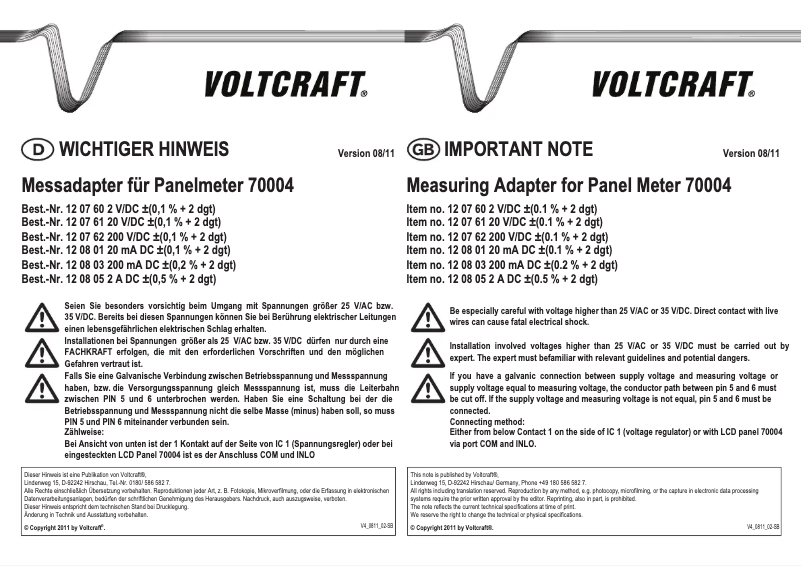 Page 1 de la notice Manuel utilisateur Voltcraft RE395D