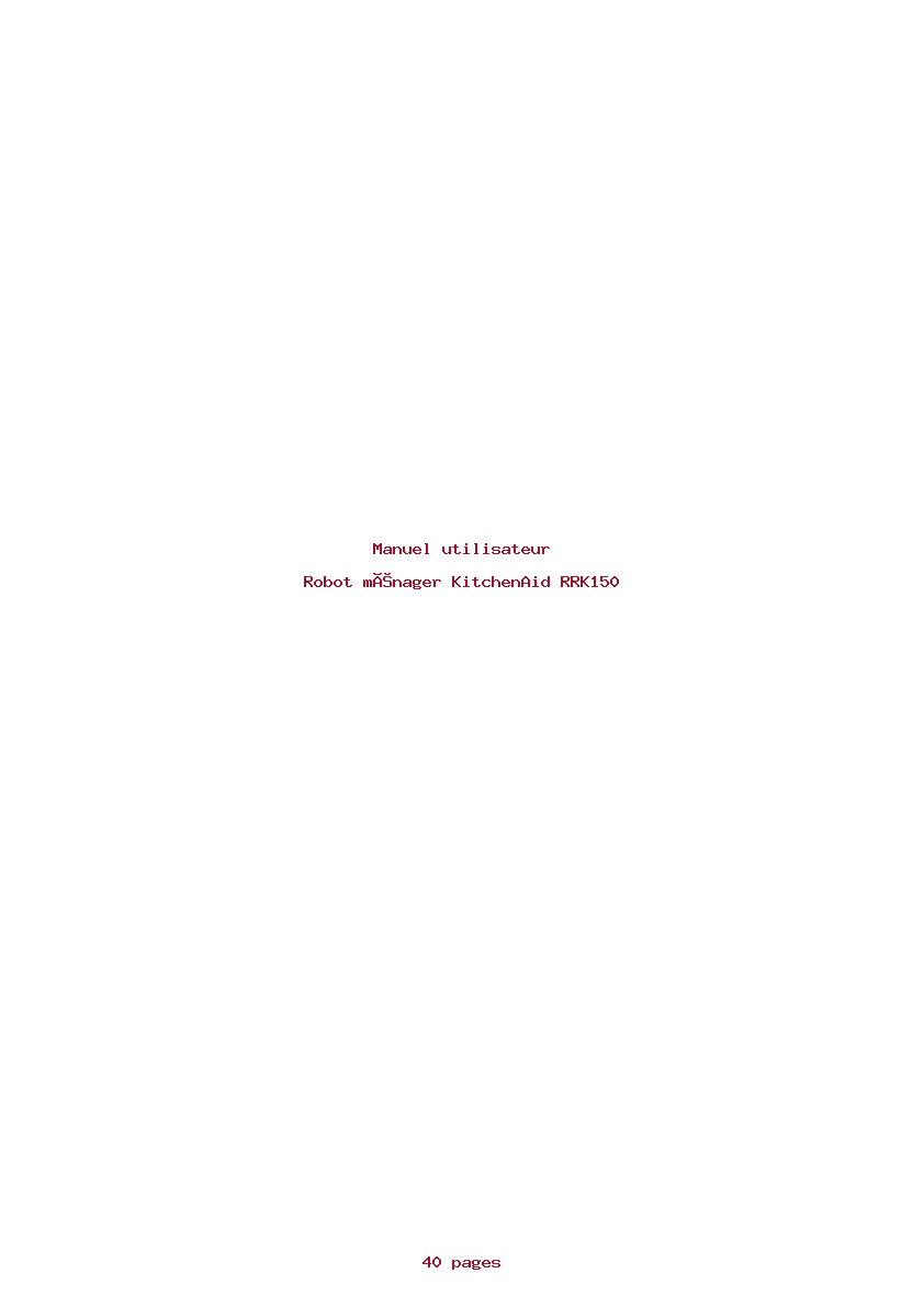 Page 1 de la notice Manuel utilisateur KitchenAid RRK150