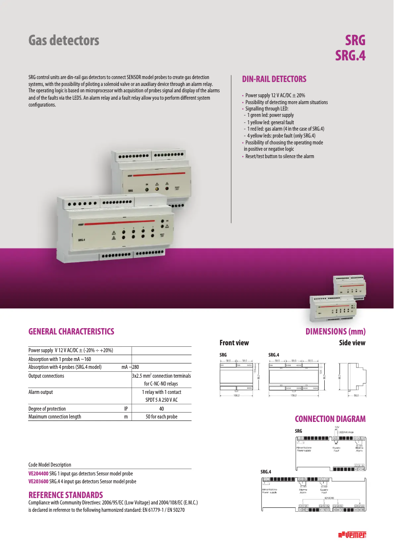 Page 1 de la notice Fiche technique Vemer SRG.4
