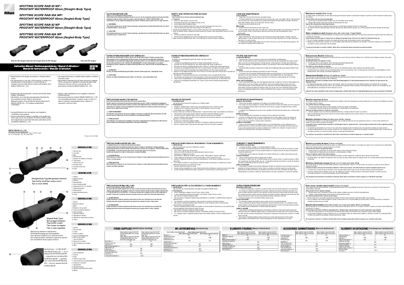 Page 1 de la notice Manuel utilisateur Nikon RAIII 65 WP Straight