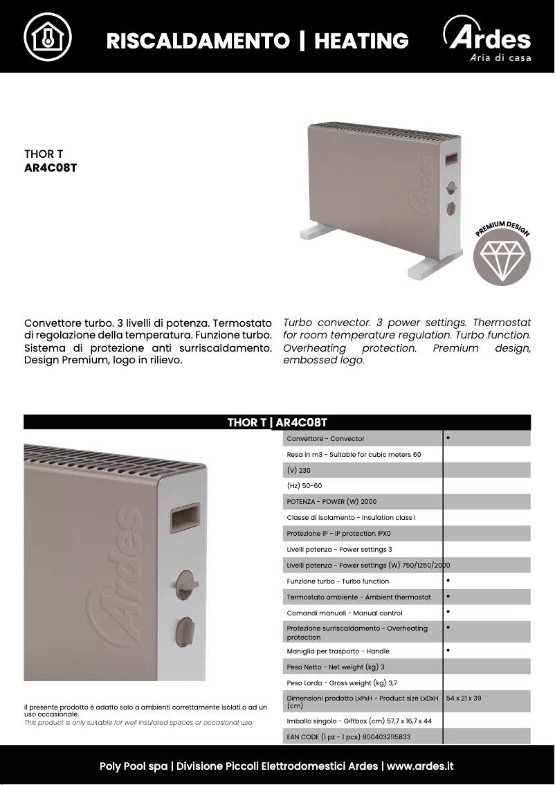 Page 1 de la notice Fiche technique Ardes AR4C08T