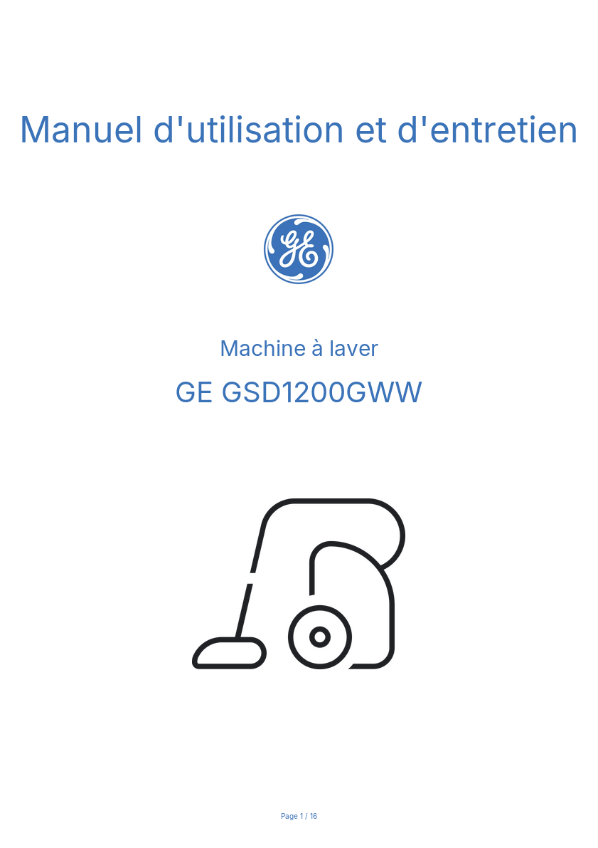 Page 1 de la notice Manuel d'utilisation et d'entretien GE GSD1200GWW