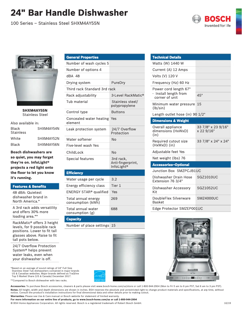 Page 1 of the manual Technical Sheet Bosch SHXM4AY55N