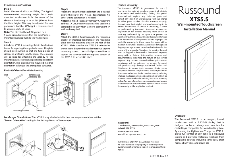Page 1 de la notice Manuel utilisateur Russound XTS5.5