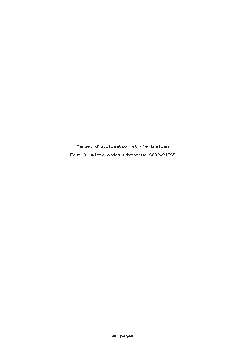 Page 1 de la notice Manuel d'utilisation et d'entretien Advantium SCB2001CSS