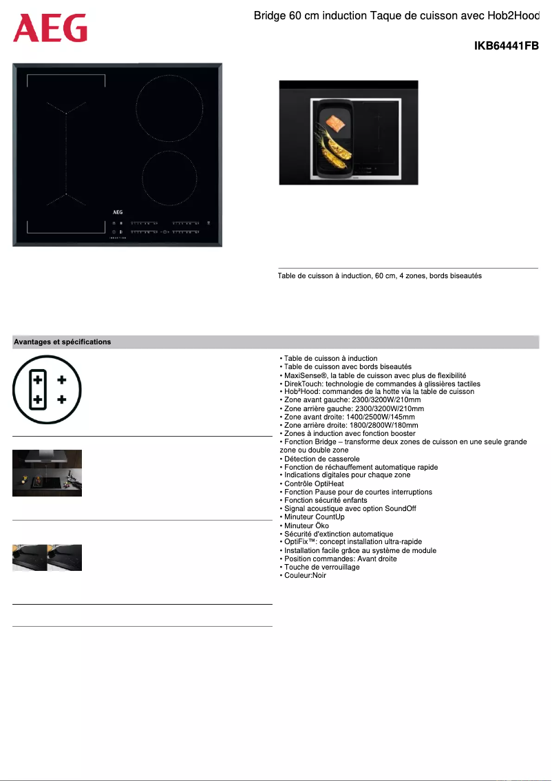 Page 1 de la notice Fiche technique AEG IKB64441FB
