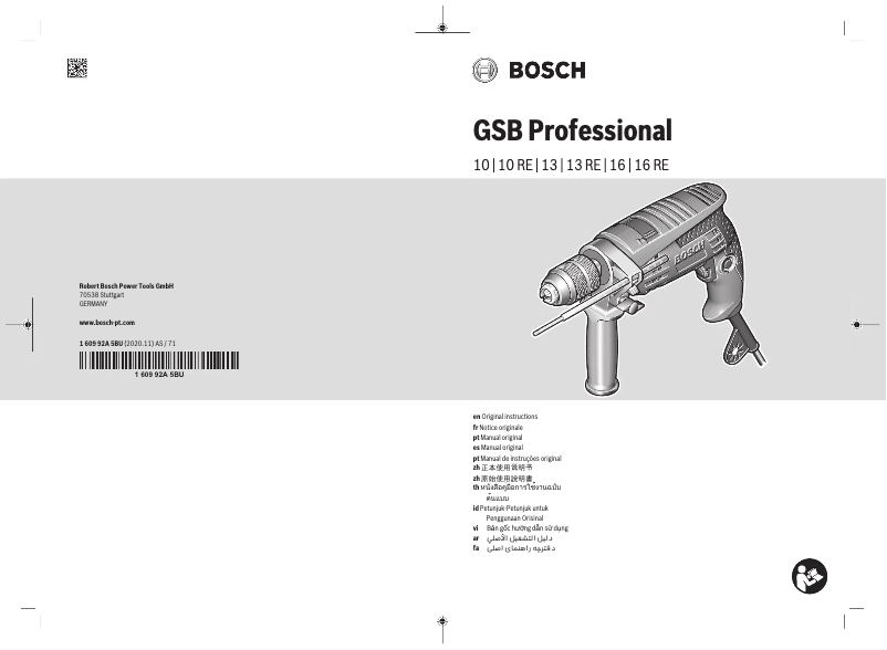 Página 1 del manual Manual de usuario Bosch GSB 1600 RE Professional