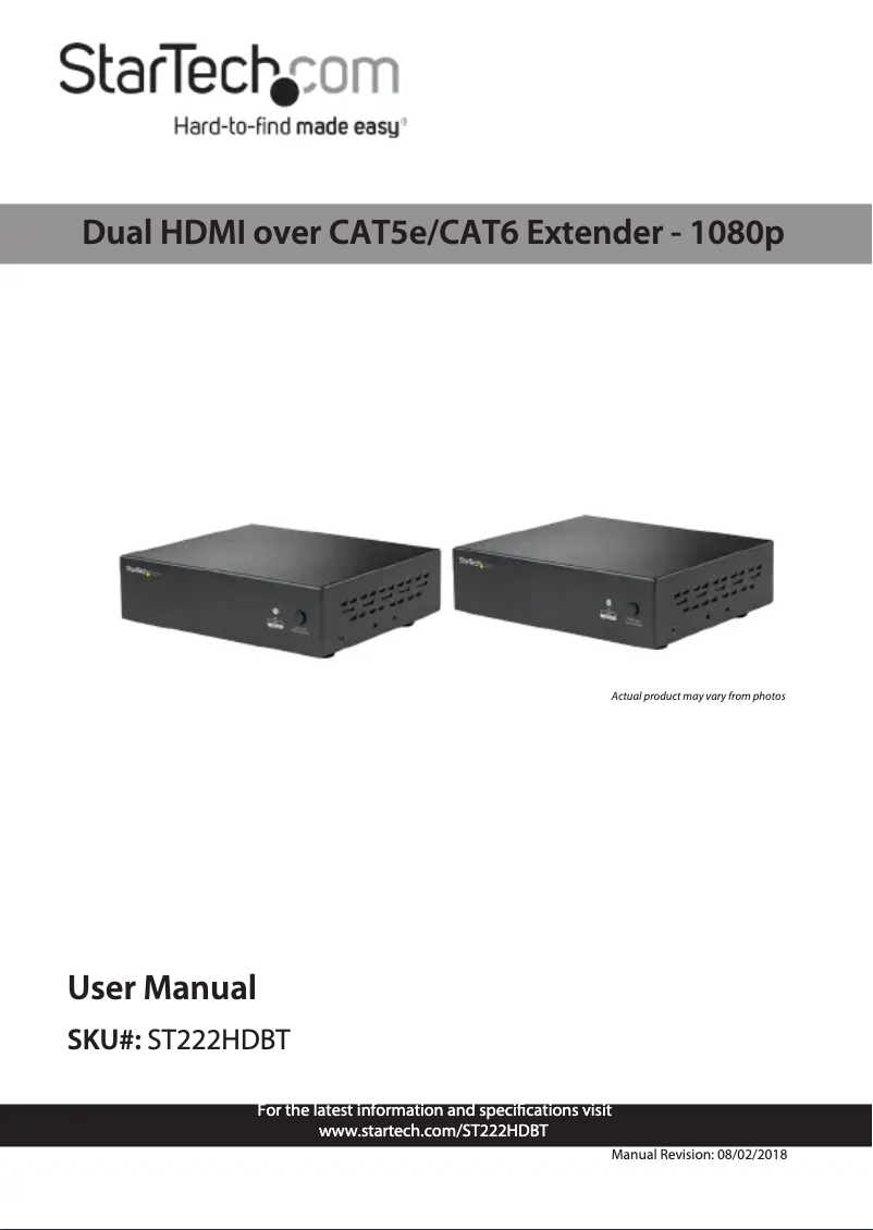 Page 1 de la notice Manuel utilisateur StarTech.com ST222HDBT