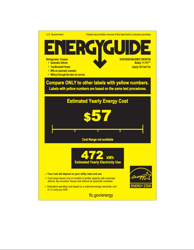 Page 1 de la notice Label énergétique Kenmore 71215
