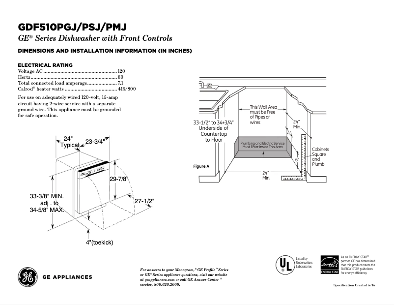 Página 1 del manual Ficha técnica GE GDF510PGJWW