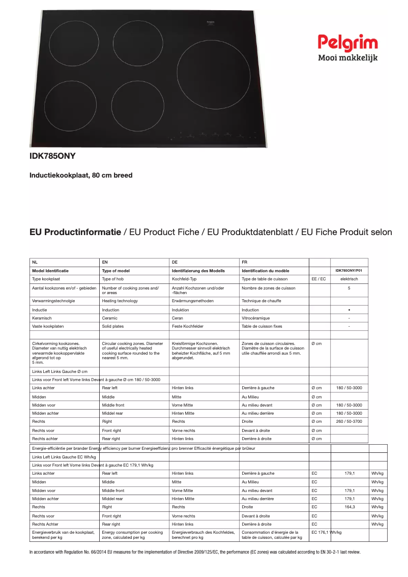 Page 1 de la notice Fiche technique Pelgrim IDK785ONY