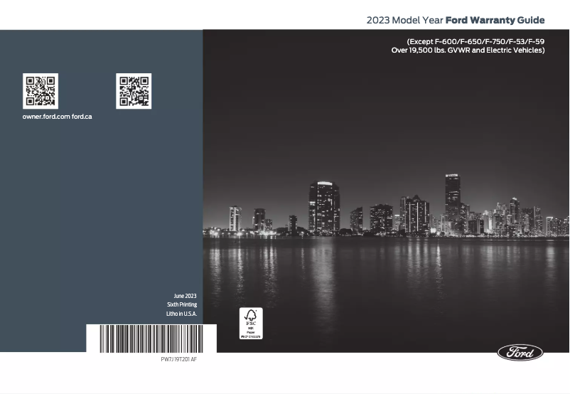Page 1 de la notice Informations de garantie Ford E-350 (2023)