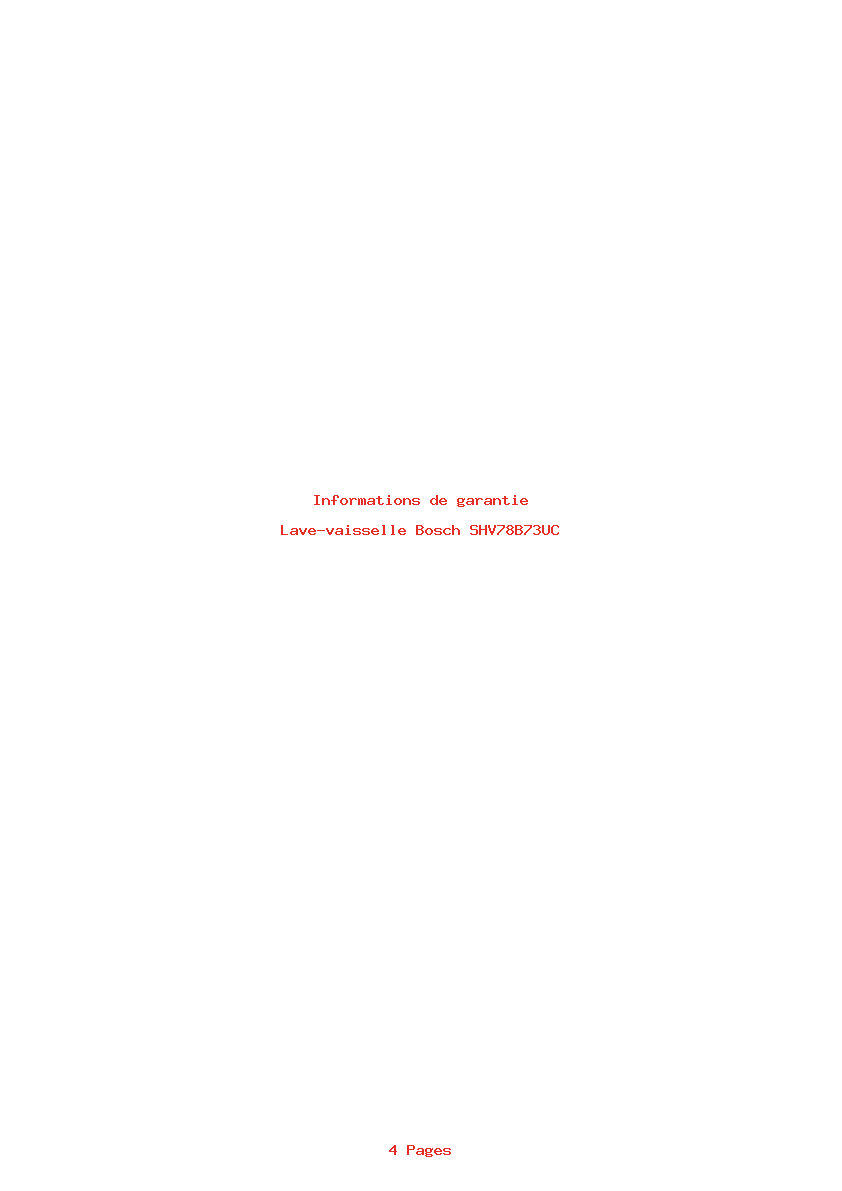 Page 1 de la notice Informations de garantie Bosch SHV78B73UC