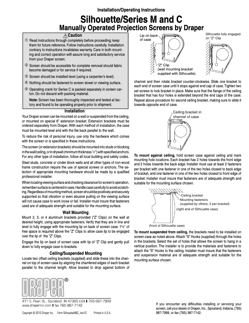 Page 1 de la notice Manuel utilisateur Draper Silhouette/Series M