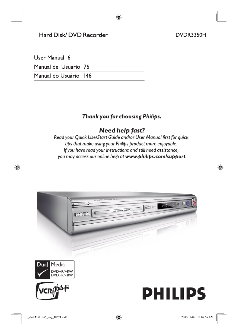Page n°1 - Manuel utilisateur Philips DVDR3350H