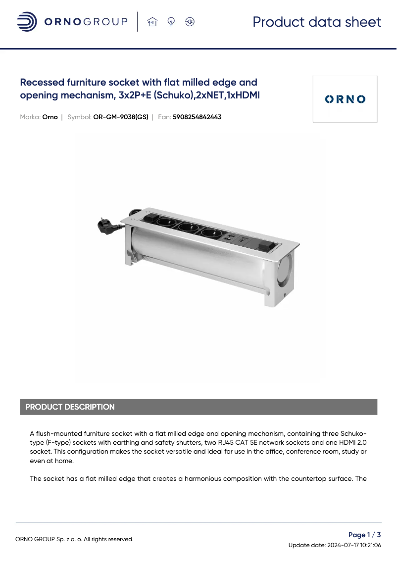 Page 1 de la notice Fiche technique ORNO OR-GM-9038