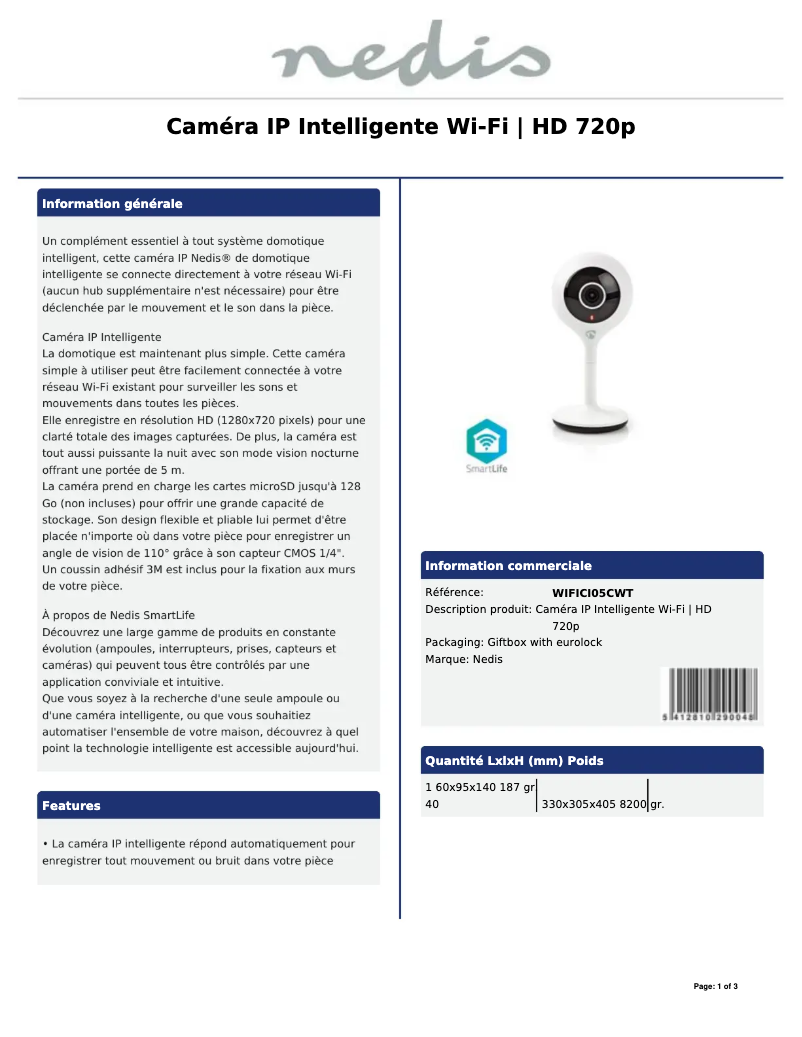 Page 1 de la notice Manuel utilisateur Nedis WIFICI05CWT