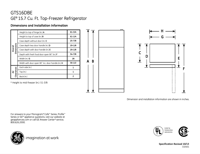 Page n°1 - Fiche technique GE GTS16DBERBB