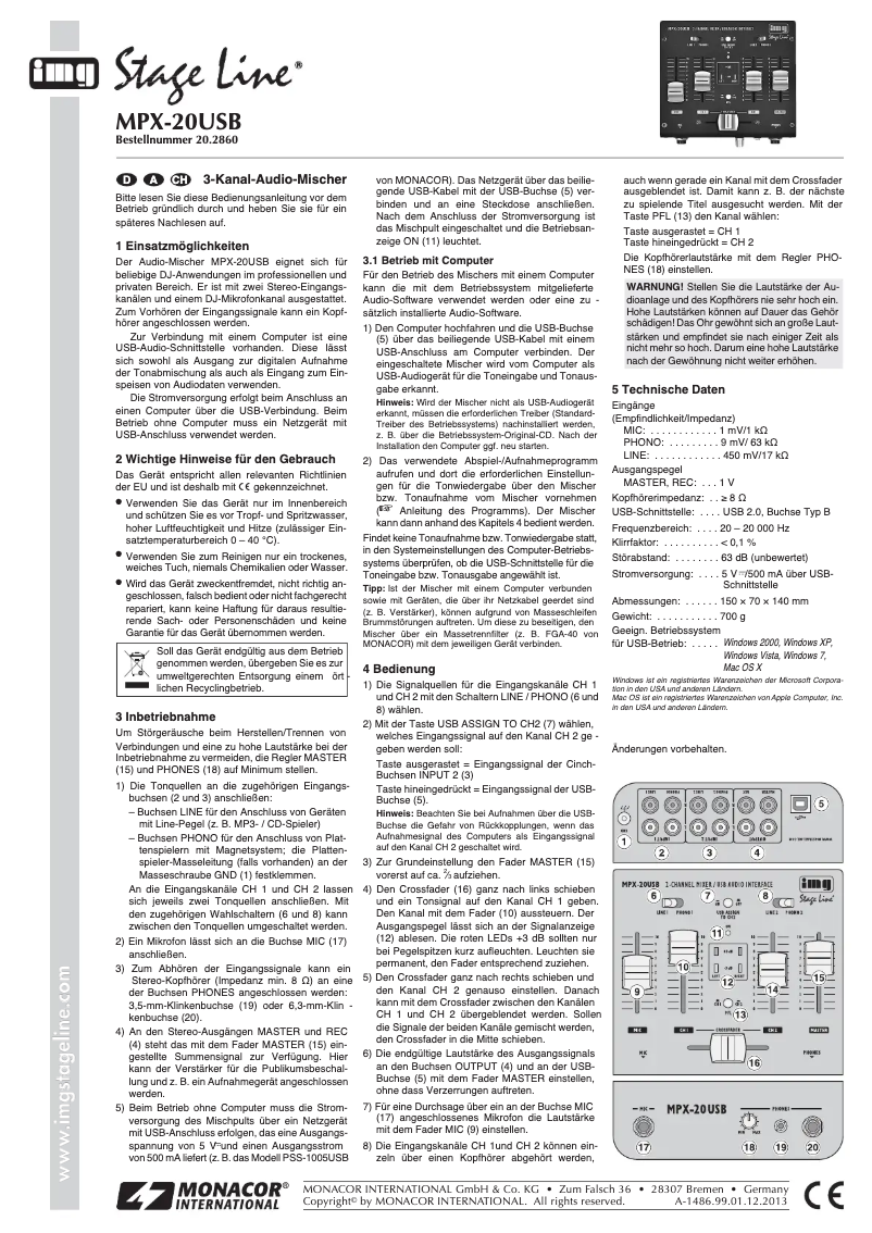 Page 1 de la notice Manuel utilisateur Monacor MPX-20 USB