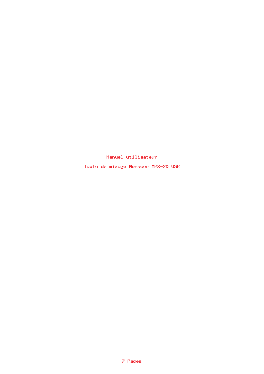 Page 1 de la notice Manuel utilisateur Monacor MPX-20 USB