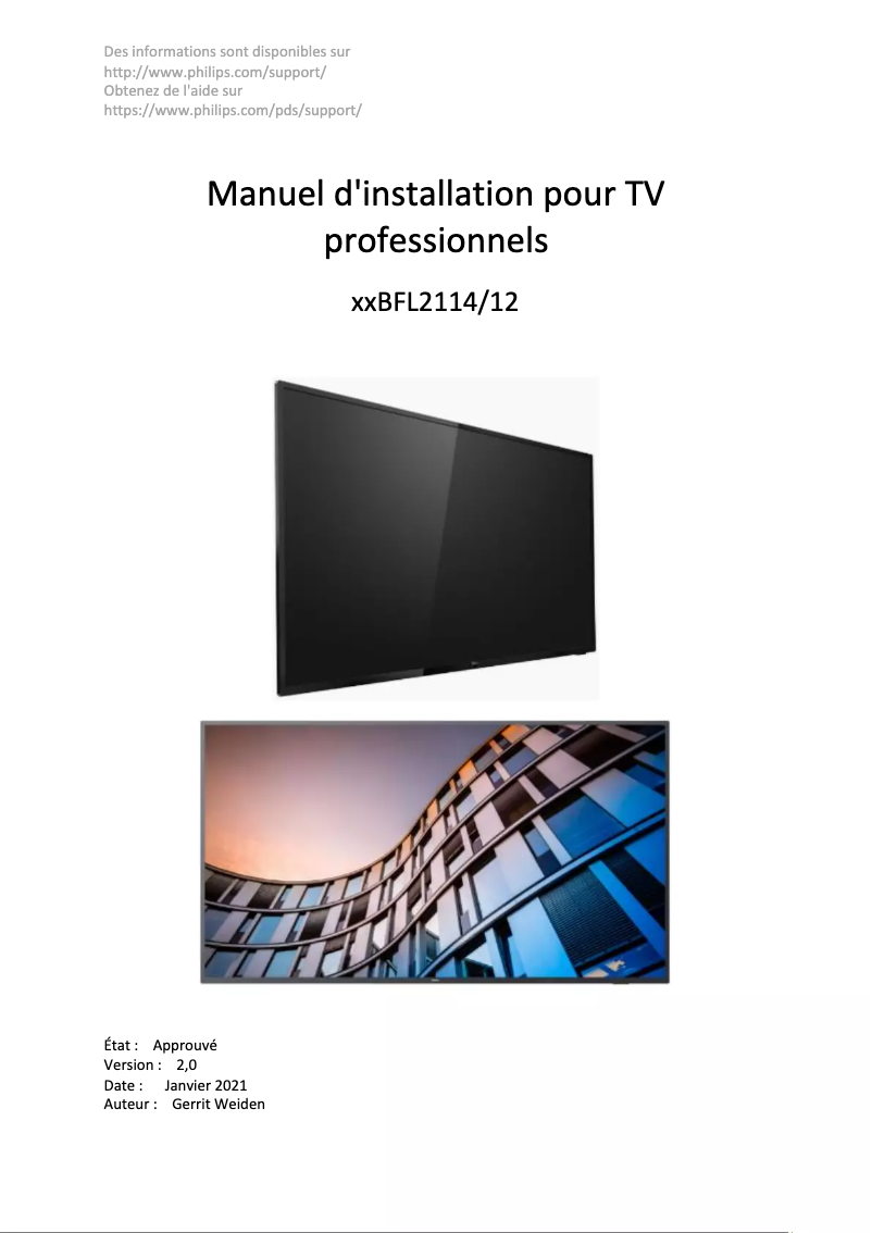 Page n°1 - Guide d'installation Philips 50BFL2114