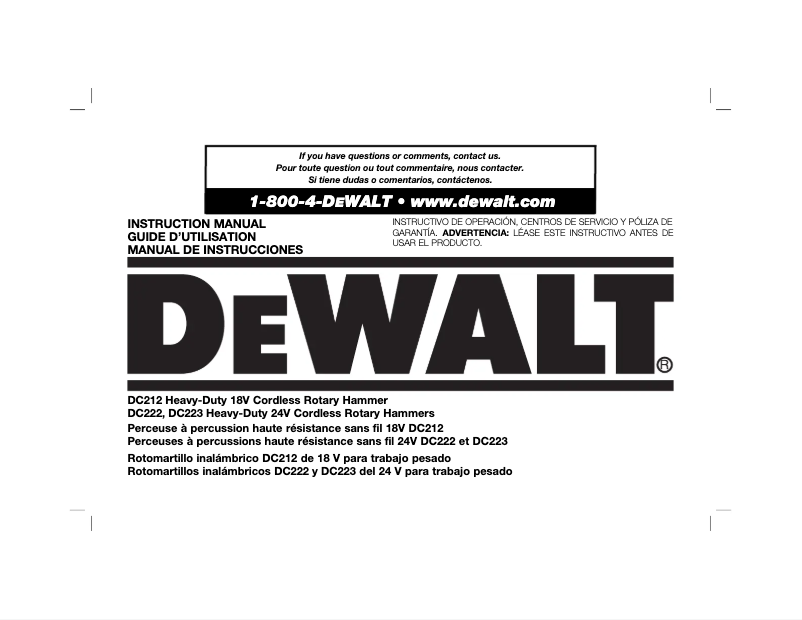 Page 1 de la notice Manuel utilisateur DeWalt DC222